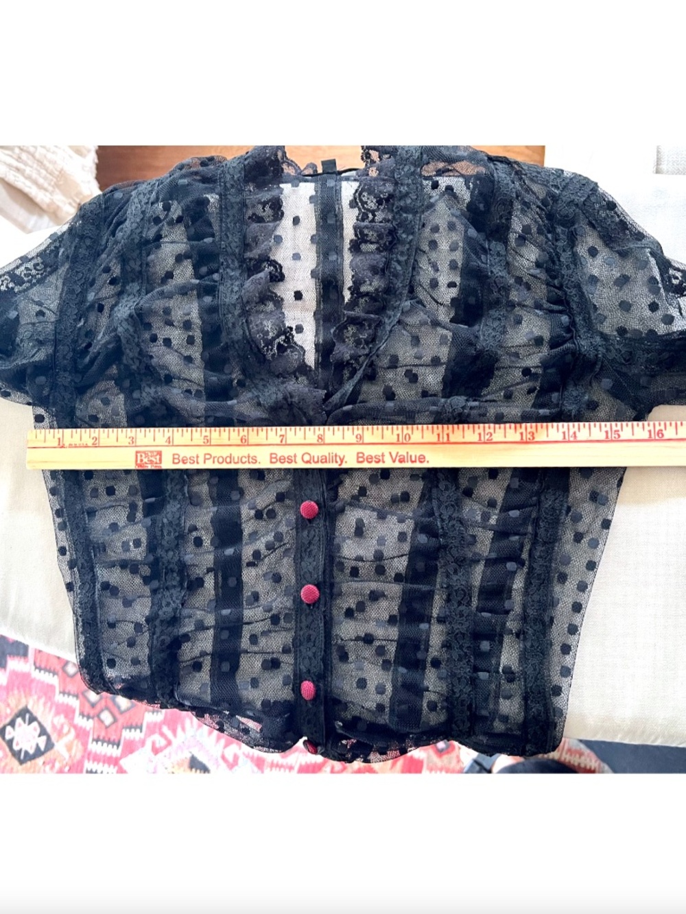 Vintage BETSEY JOHNSON Mesh/Lace Swiss Dot Button Up Blouse - 4* (XS) - Picture 10 of 13
